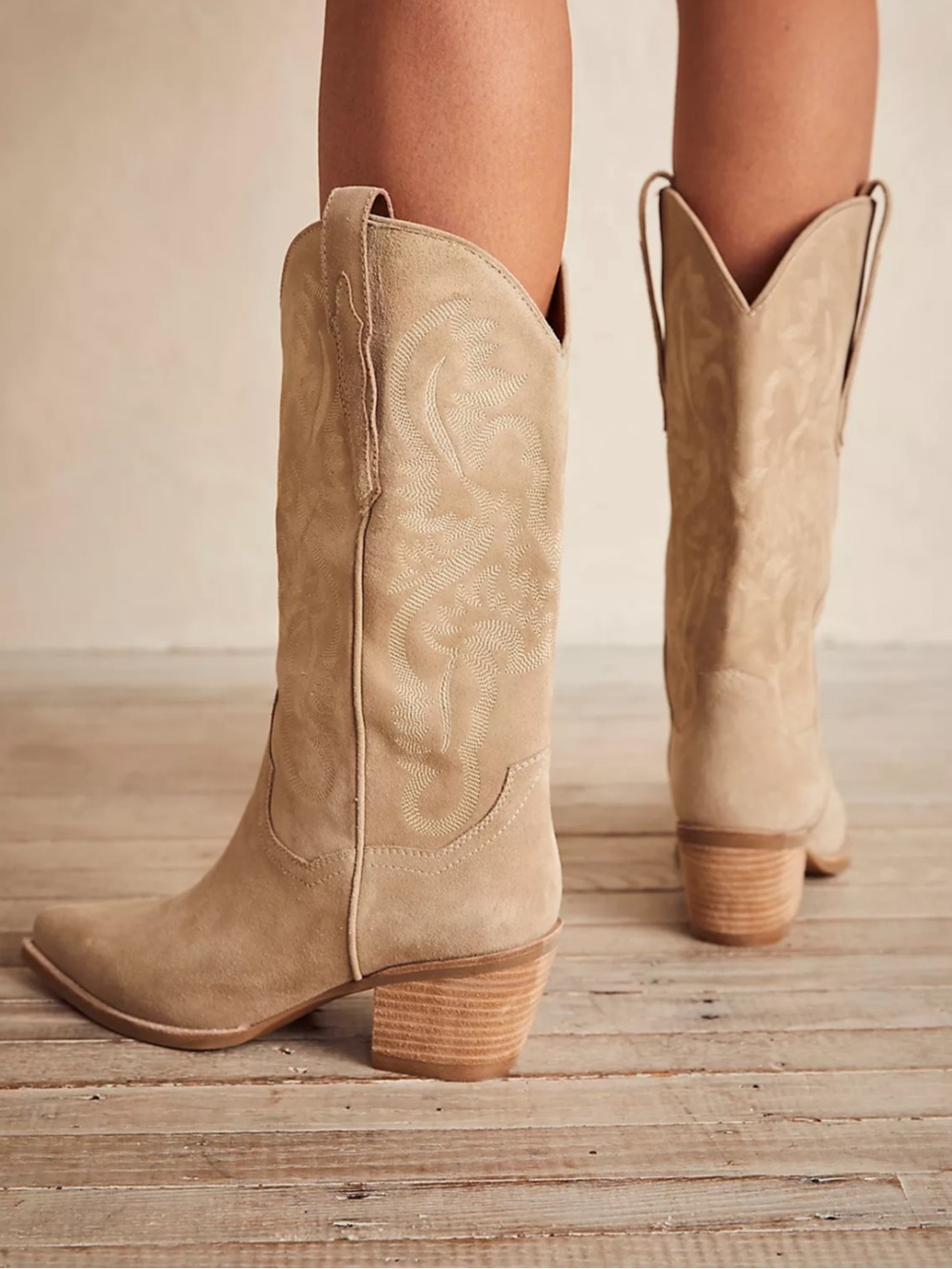 Jeffrey Campbell Beige Suede Western Cowgirl Boots